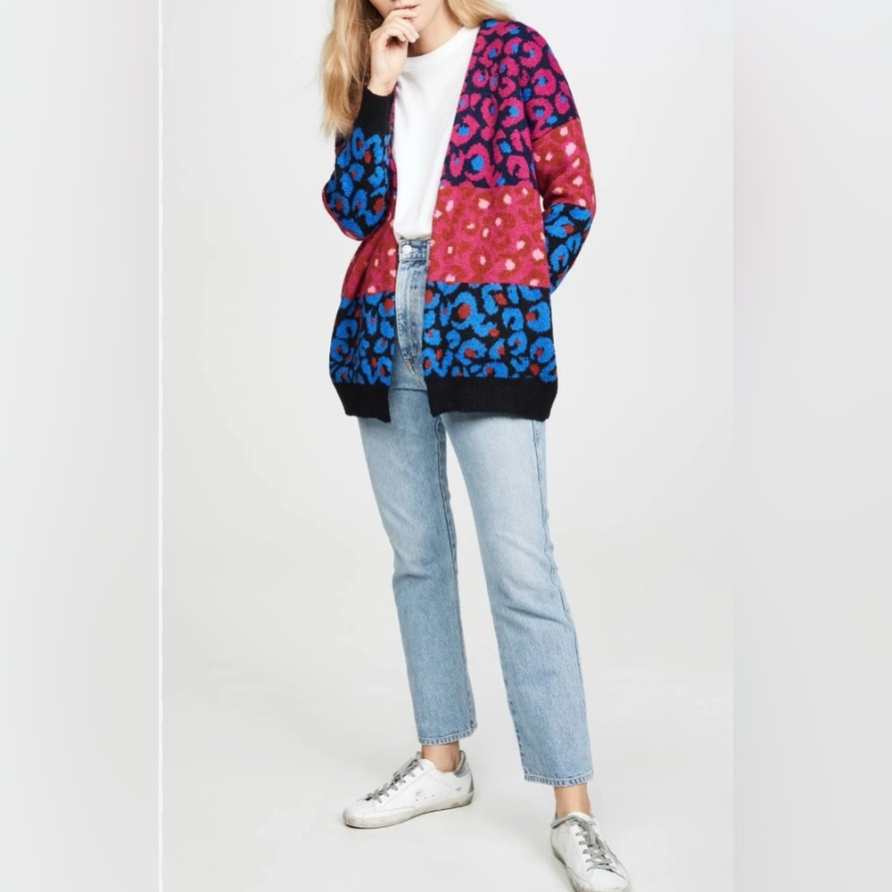 Farm Rio Women’s Mixed Leopard Cardigan Sweater Mixed Leopard Small Multicolor - Picture 2 of 15